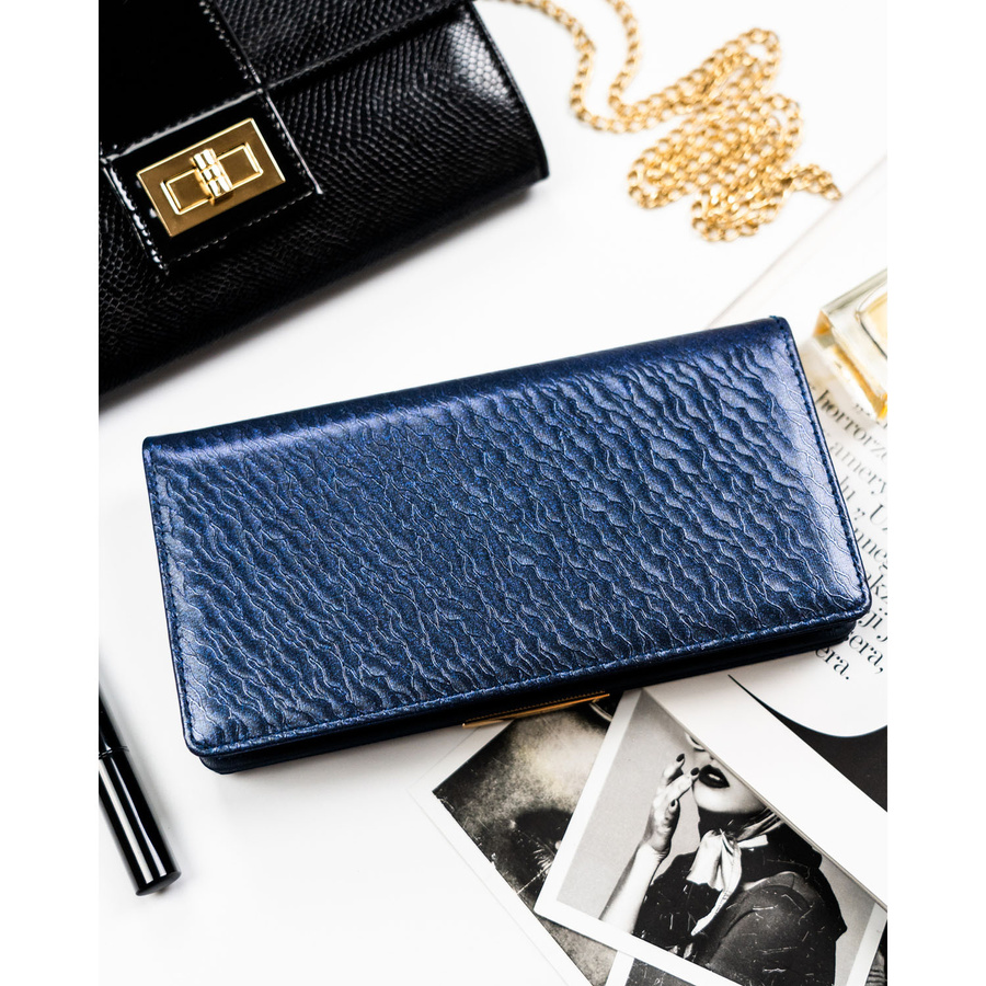 Portfel damski ze skóry ekologicznej w granatowym kolorze z systemem RFID - Peterson