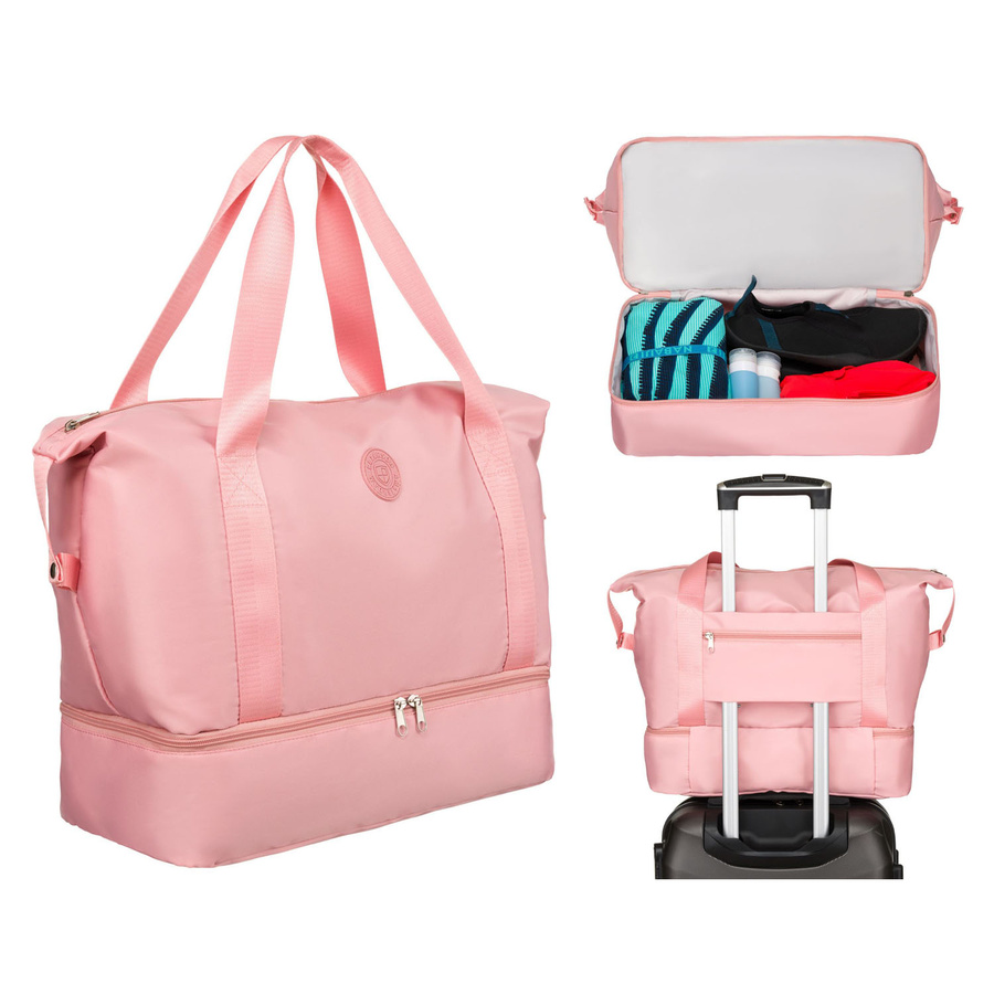 Różowa torba weekendowa z wytrzymałego poliestru zawieszona na wygodnych uchwytach - Peterson