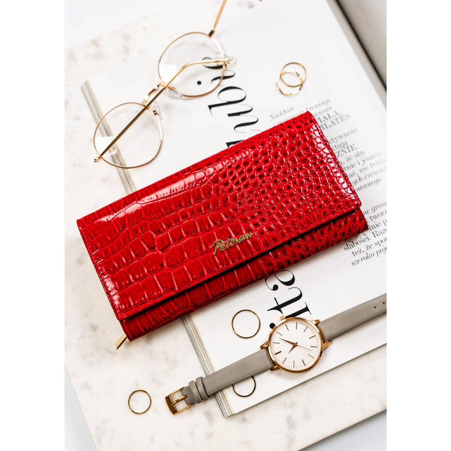 Portfel skórzany lakierowany z drapieżnym motywem krokodylej skóry - Peterson