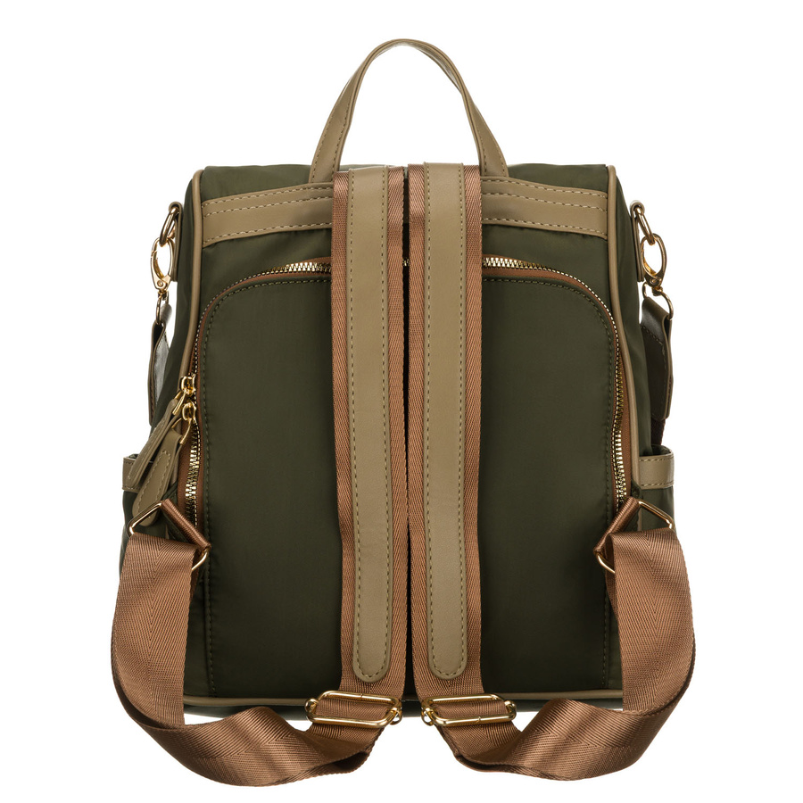 Zielony, miejski plecak damski z nylonu i skóry ekologicznej z doczepianym paskiem - Peterson