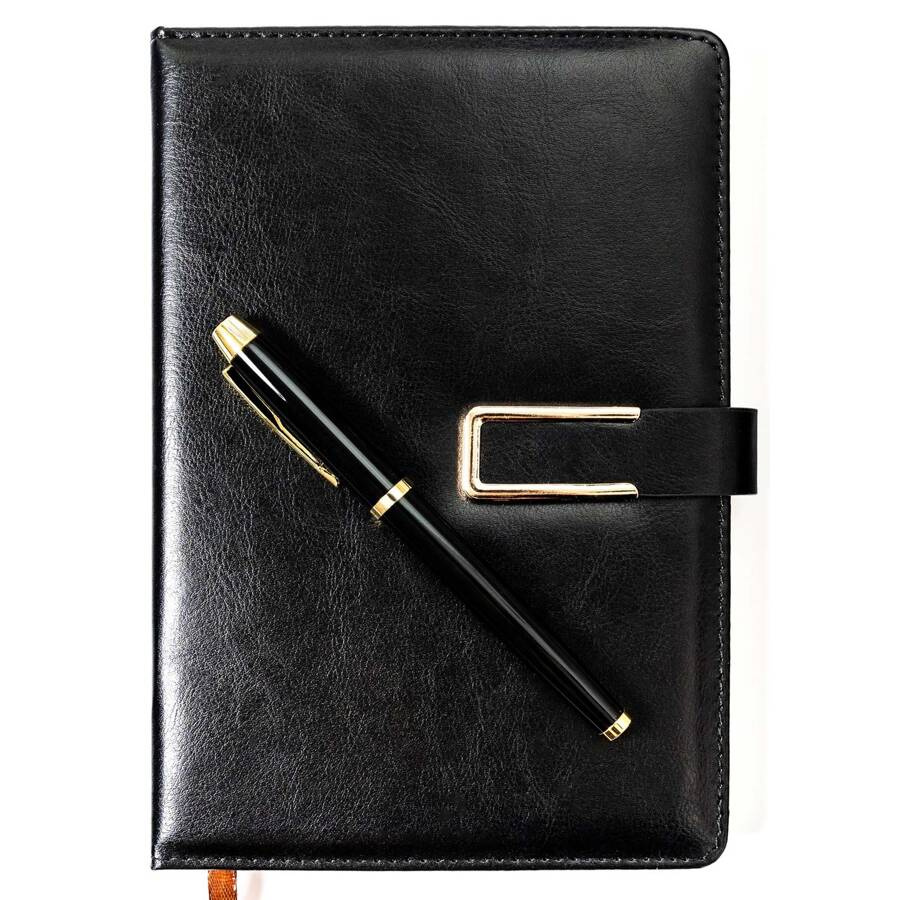 Elegancki zestaw prezentowy: czarny notes A5 i długopis z czarnym wkładem - Peterson