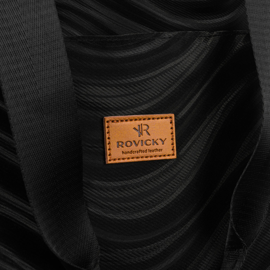 Duży shopper damski z poliestru w czarnym kolorze pokryty falistym wzorem - Rovicky