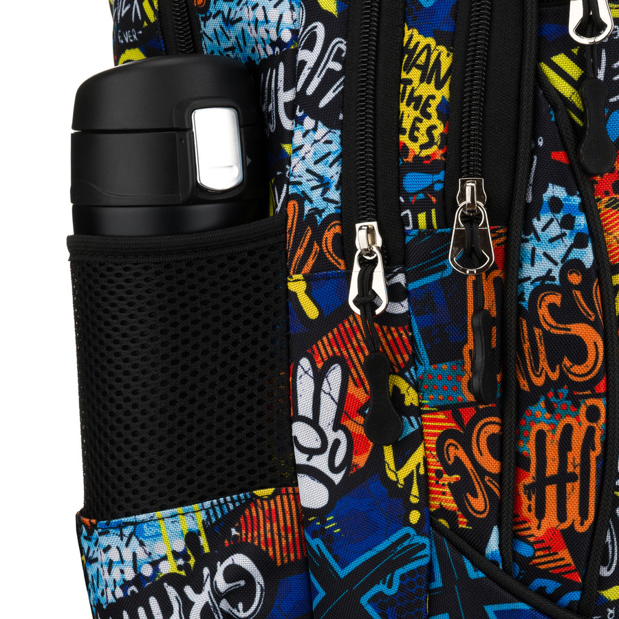 Plecak młodzieżowy do szkoły odszyty z poliestru ze wzorem imitującym graffiti - Peterson