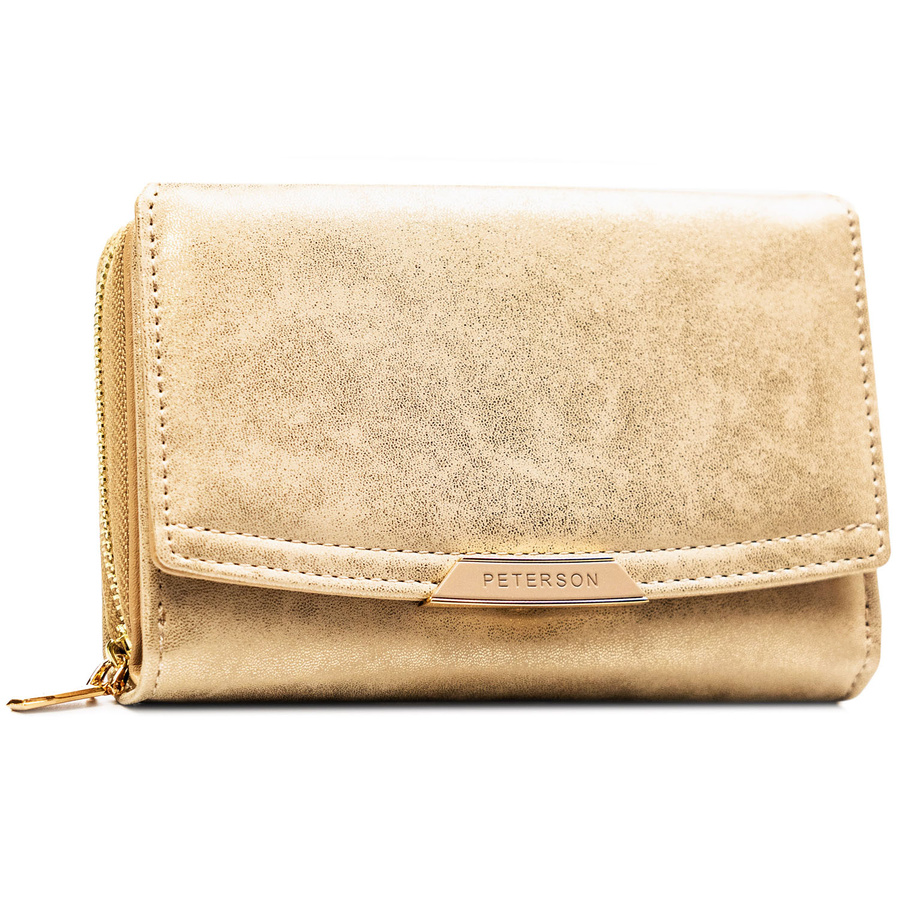 Beżowy portfel damski ze skóry ekologicznej zamykany na zatrzask i suwak - Peterson