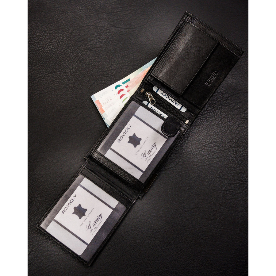 Poziomy, skórzany, czarny portfel męski bez zapięcia zewnętrznego - Ronaldo