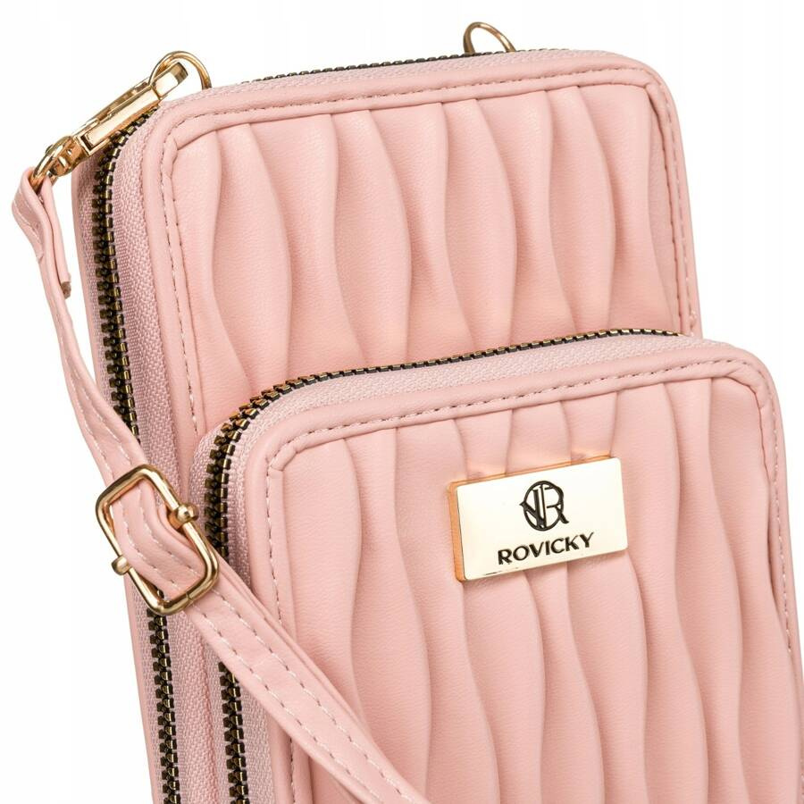 Torebka-portfel 2w1 w różowym kolorze zawieszona na dopinanym pasku - Rovicky