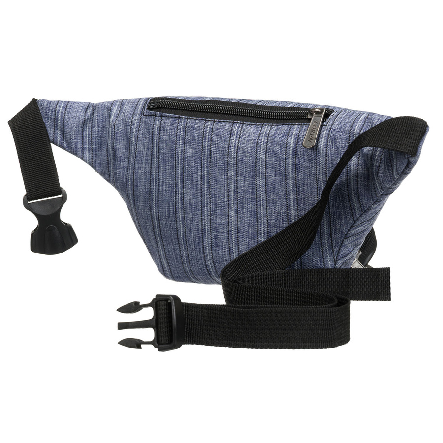 Niebieska saszetka miejsko-sportowa zawieszona na regulowanym pasku