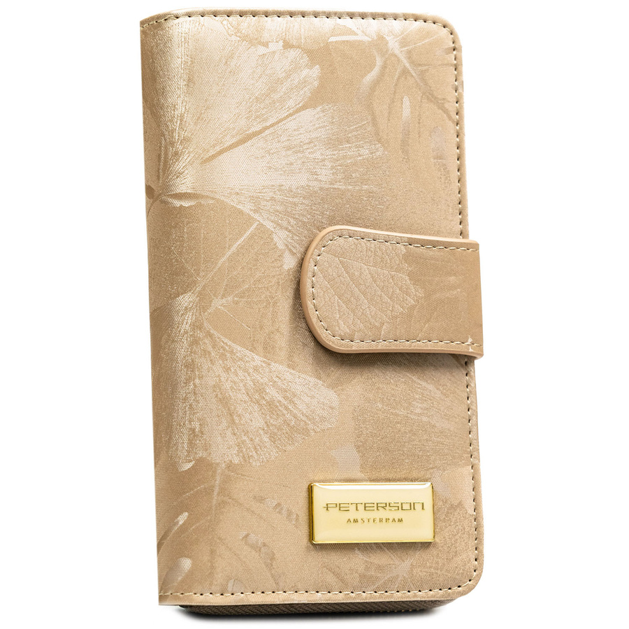 Beżowy portfel w orientacji pionowej wykonany ze skóry naturalnej i ekologicznej - Peterson