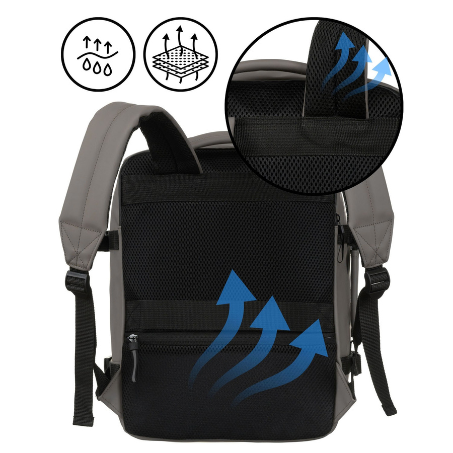 Szary plecak podróżny wyposażony w boczne pasy kompresyjne - Peterson