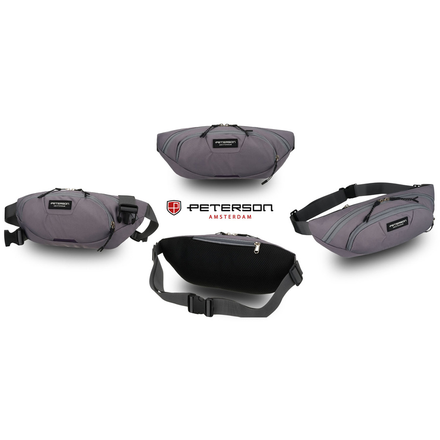 Praktyczna saszetka sportowa z poliestru w ciemnoszarym kolorze, zamykana suwakiem - Peterson