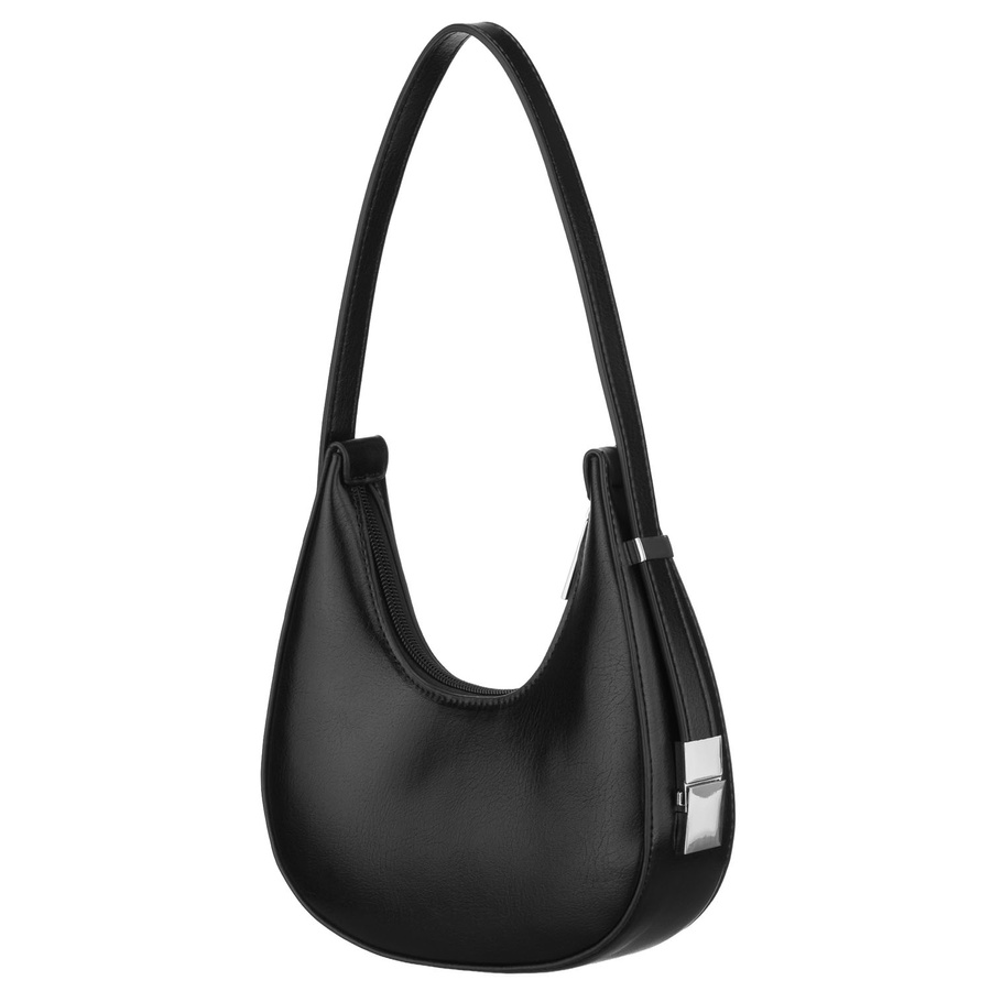 Listonoszka-bagietka damska ze skóry ekologicznej w czarnym kolorze zamykana suwakiem - Peterson