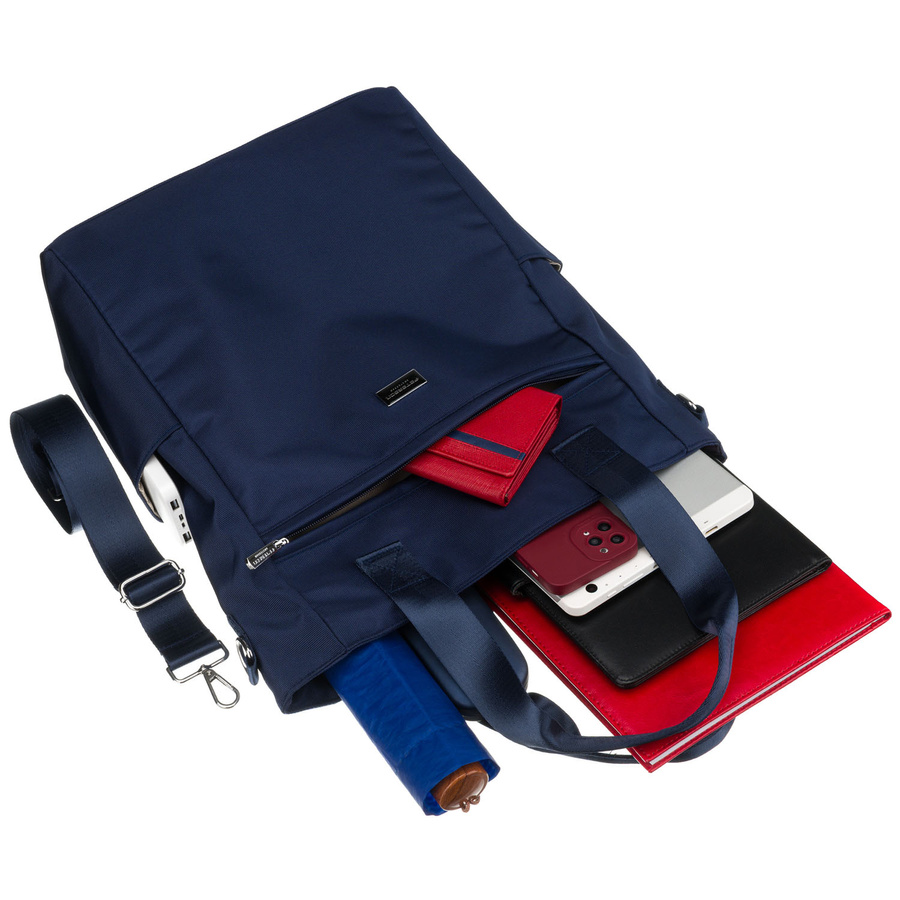 Shopperka damska w granatowym kolorze, jednokomorowa i zamykana suwakiem - Peterson