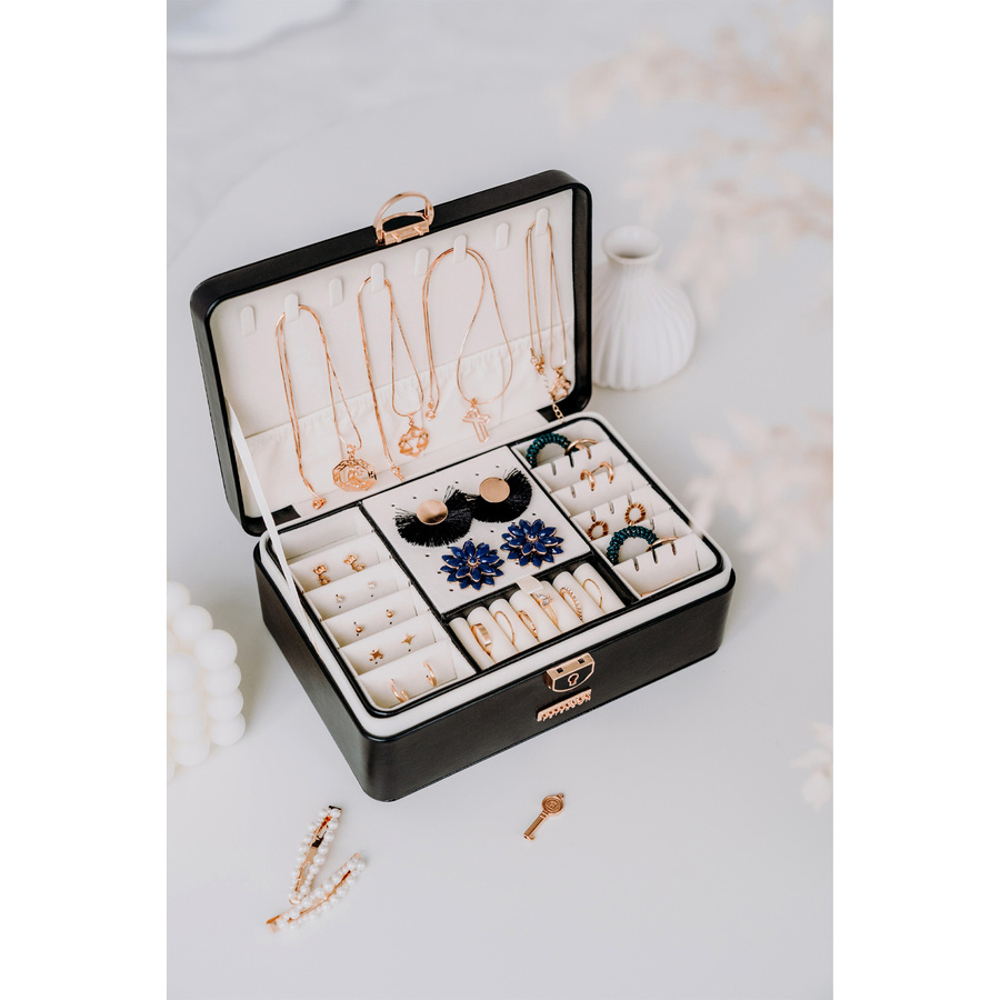 Pojemny elegancki kuferek na biżuterię z zamkiem - Peterson