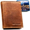 Pionowy, jasnobrązowy portfel męski ze skóry naturalnej wyposażony w system RFID - Peterson