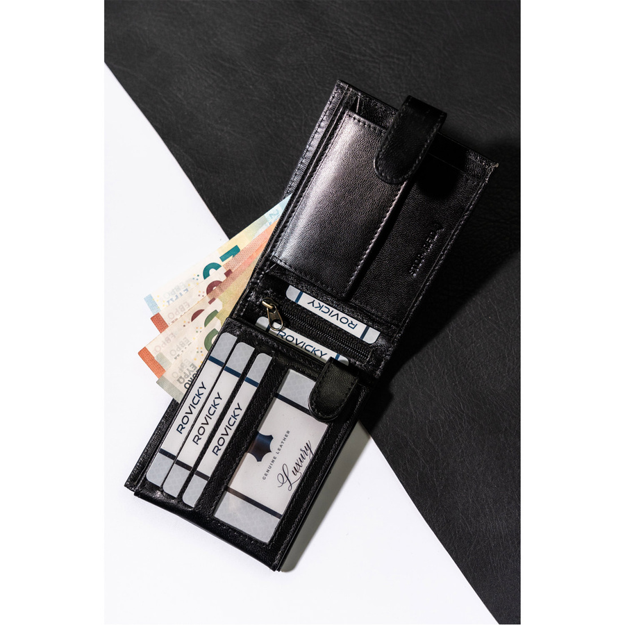 Klasyczny męski portfel na zatrzask z technologią RFID - Rovicky