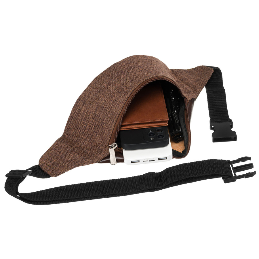 Brązowa saszetka z poliestru zawieszona na regulowanym pasku - Loren