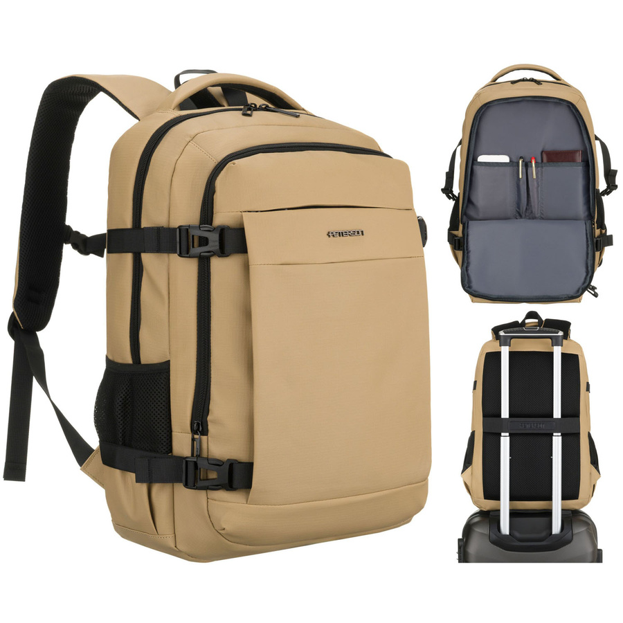 Duży plecak podróżny w kolorze khaki z miejscem na laptopa, dwukomorowy - Peterson