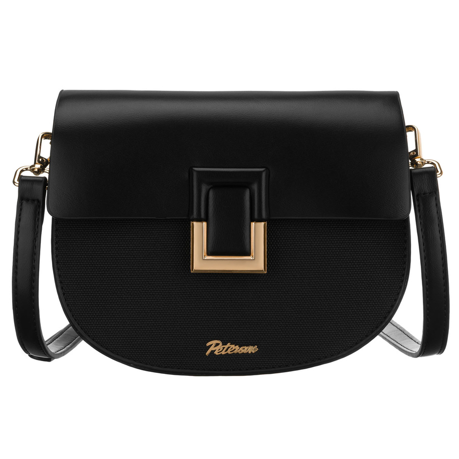 Czarna listonoszka damska zawieszona na regulowanym, dopinanym pasku - Peterson