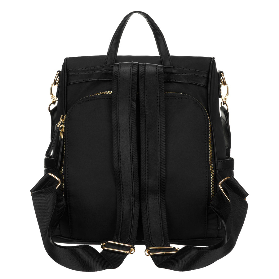 Czarny plecak damski z nylonu i skóry ekologicznej zawieszony na regulowanych szelkach - Peterson