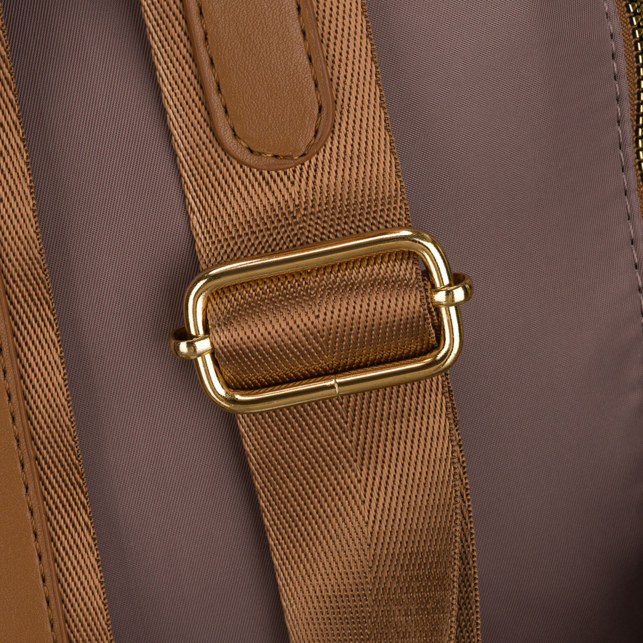 Miejski plecak damski z nylonu i skóry ekologicznej w beżowym kolorze - Peterson