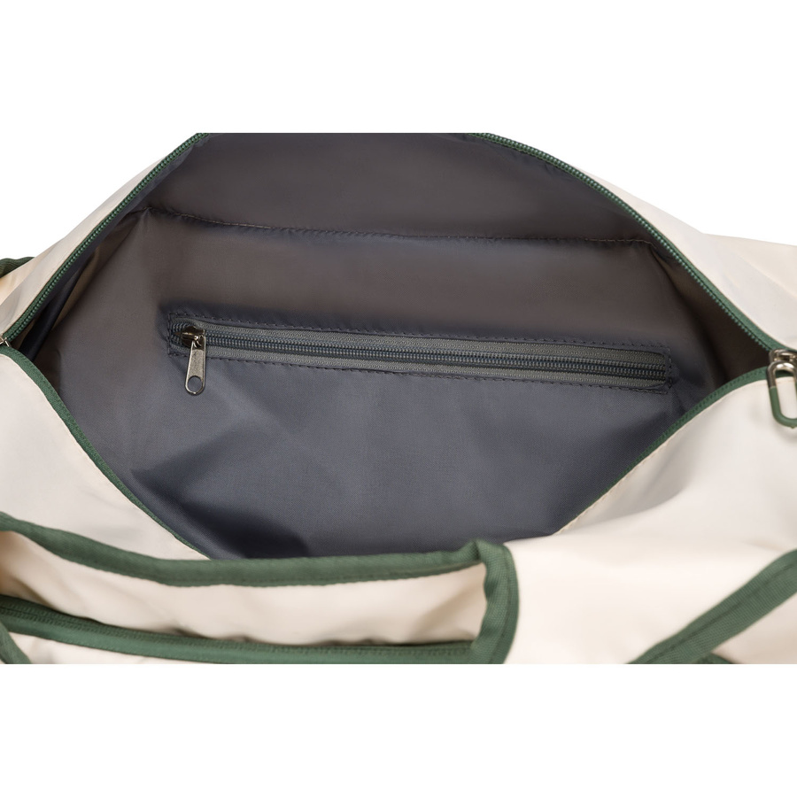 Weekendowa torba podróżna w kolorach ecru i zielonym, wyposażona w uchwyt na walizkę - Peterson