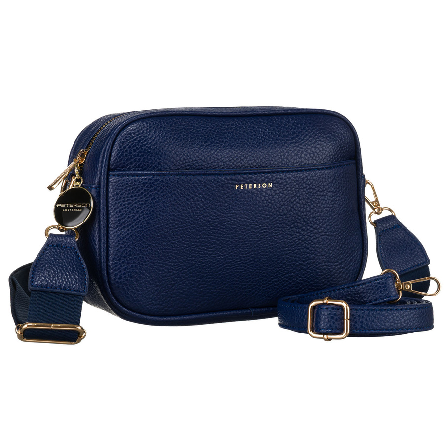Miejska modna granatowa listonoszka damska z dwoma paskami w komplecie i brelokiem eko skóra Peterson