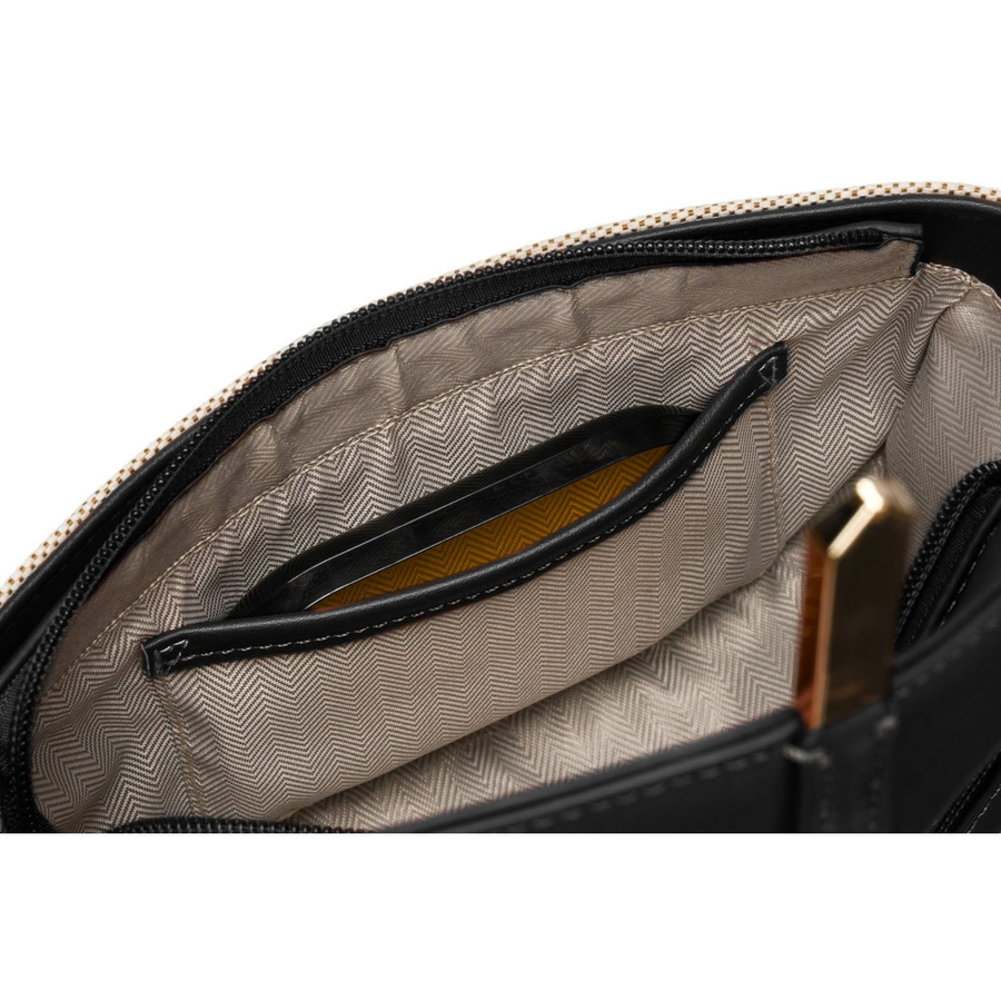 Listonoszka damska crossbody beżowo - czarna ze skóry naturalnej i płótna canvas Peterson