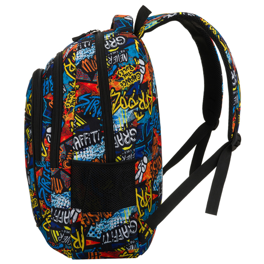 Plecak młodzieżowy do szkoły odszyty z poliestru ze wzorem imitującym graffiti - Peterson
