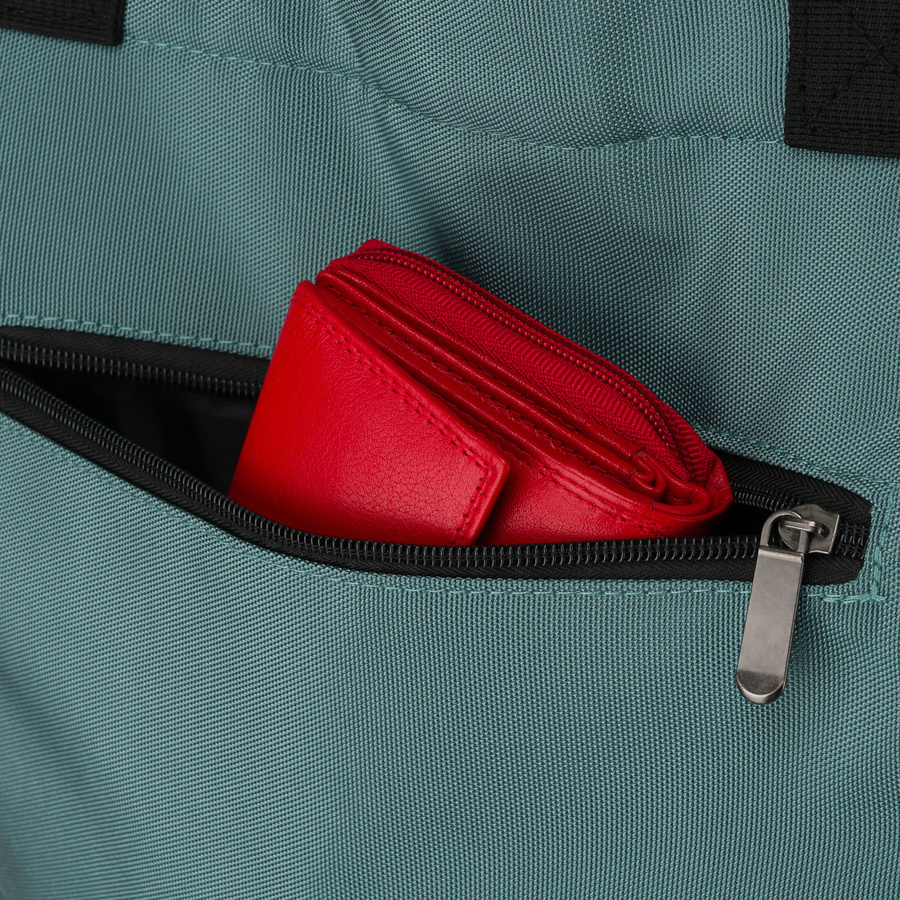 Jasnozielona shopperka damska z poliestru, zawieszona na uchwytach i doczepianym pasku - Peterson