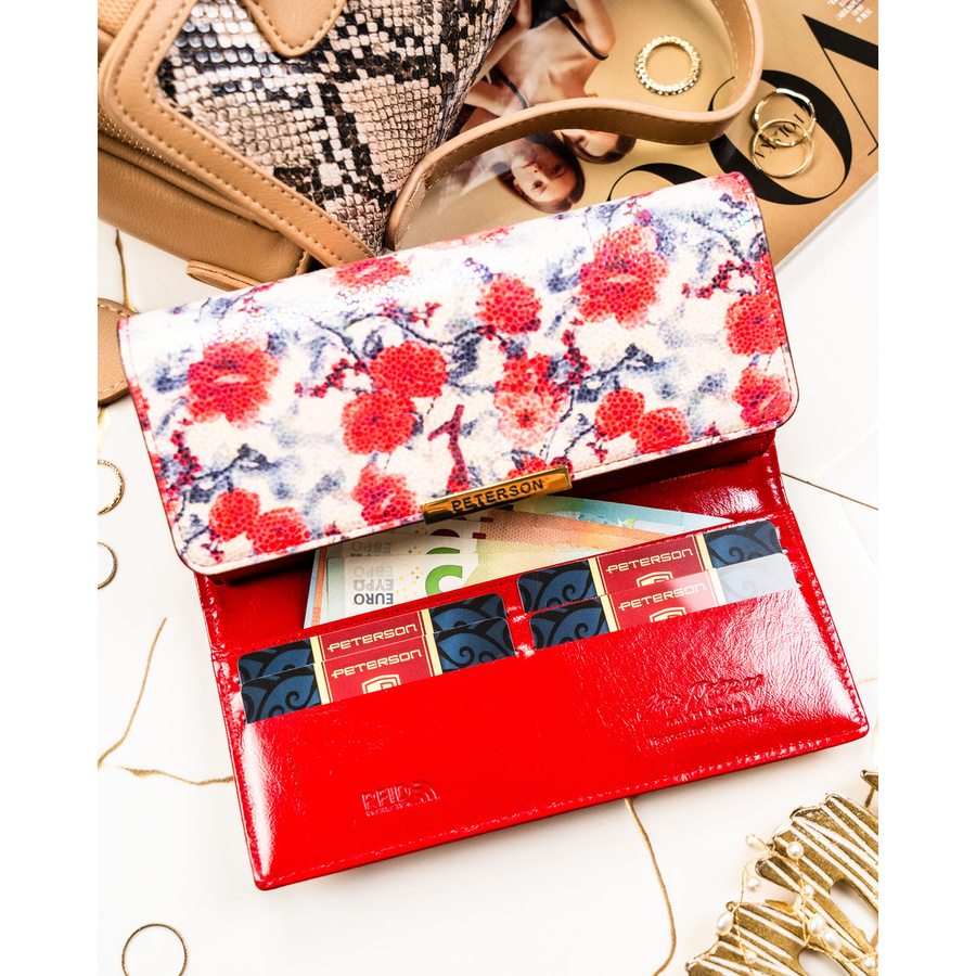 Wielokolorowy portfel damski ze skóry ekologicznej w kwiatowy wzór - Peterson