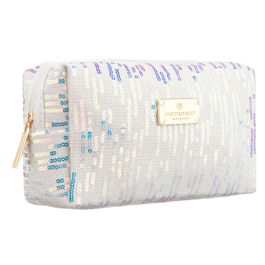 Kosmetyczka z poliestru w białym kolorze, jednokomorowa - Peterson