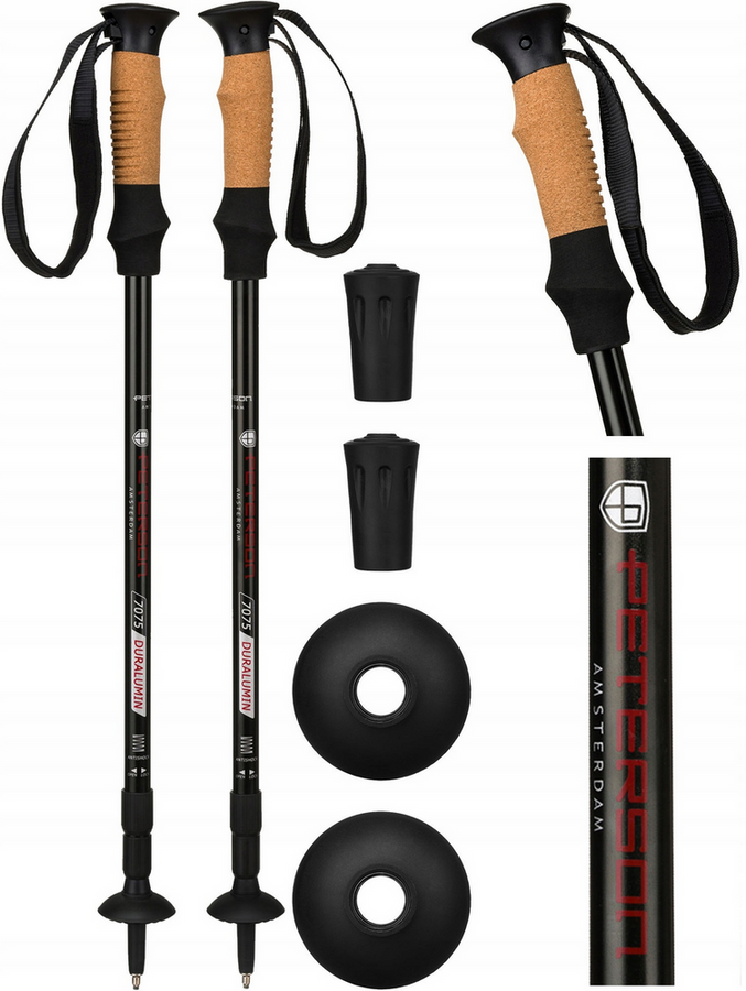 Kijki trekkingowe w kolorze czarnym z systemem anti-shock - Peterson