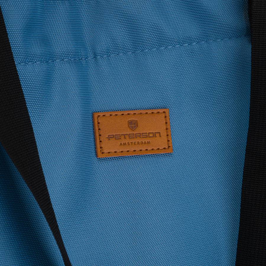 Błękitna shopperka damska z poliestru, zawieszona na uchwytach i doczepianym pasku - Peterson