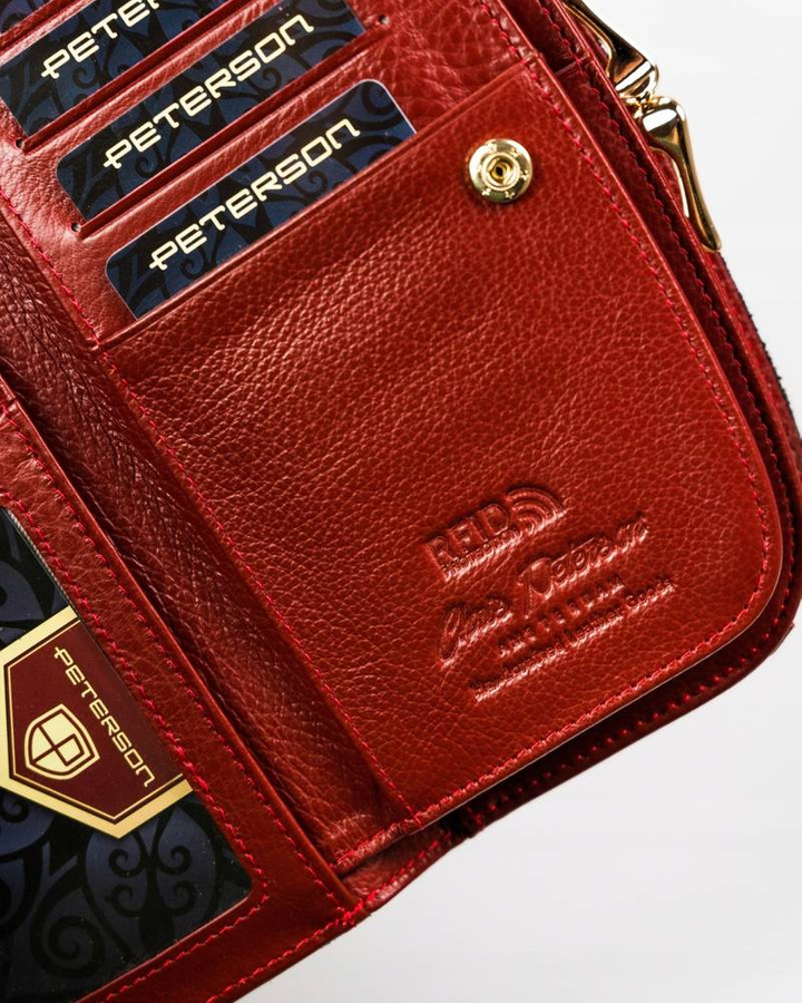 Duży, pojemny portfel ze skóry naturalnej z kwiatowym wzorem - Peterson