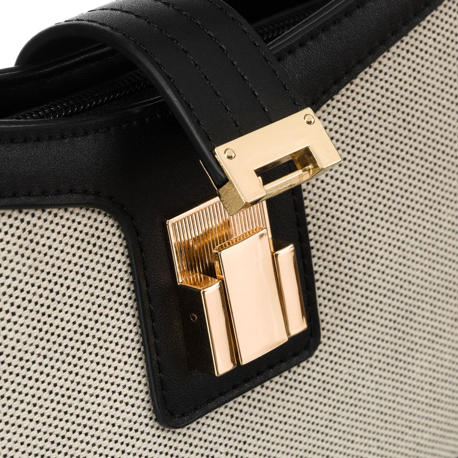 Beżowa listonoszka damska ze skóry naturalnej i płótna canvas - Peterson 