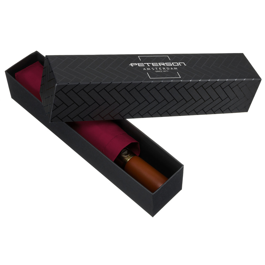 Duży, elegancki i składany parasol w burgundowym kolorze - Peterson