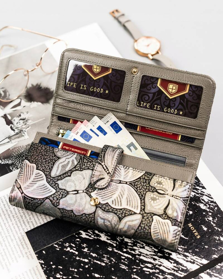 Duży portfel damski ze skóry naturalnej na zatrzask - Peterson