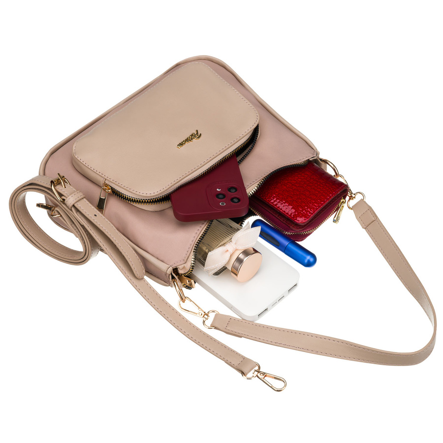 Miejska listonoszka damska z nylonu w różowym kolorze, zamykana suwakiem - Peterson