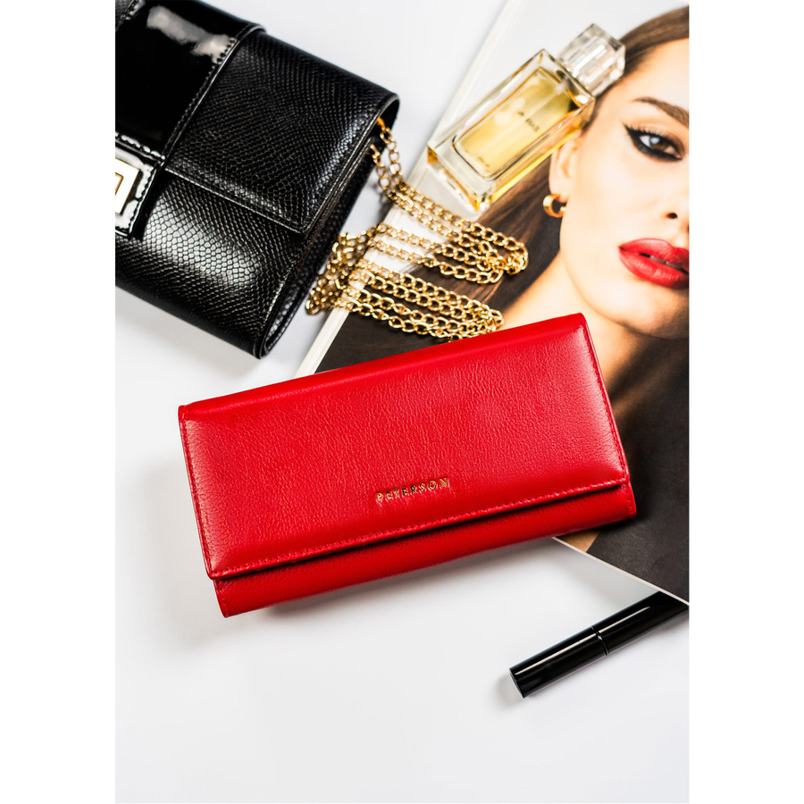 Duży skórzany portfel damski ze złotymi akcentami - Peterson