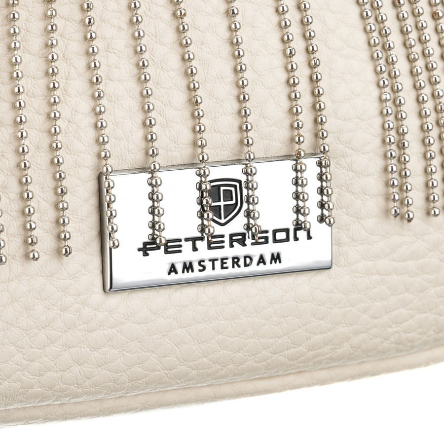 Modna saszetka damska wykonana ze skóry ekologicznej w jasnobeżowym kolorze, zamykana suwakiem - Peterson
