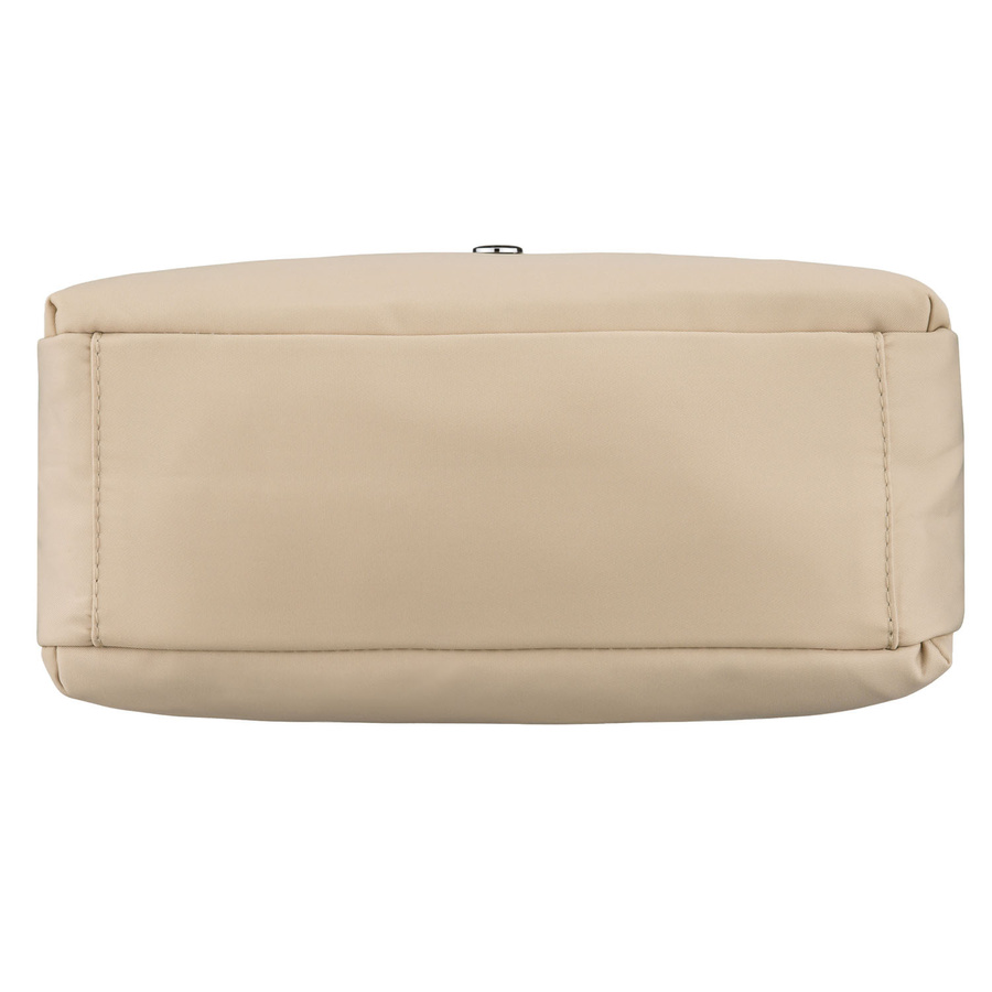 Beżowa, praktyczna listonoszka damska z poliestru zawieszona na uchwytach i doczepianym pasku - Peterson