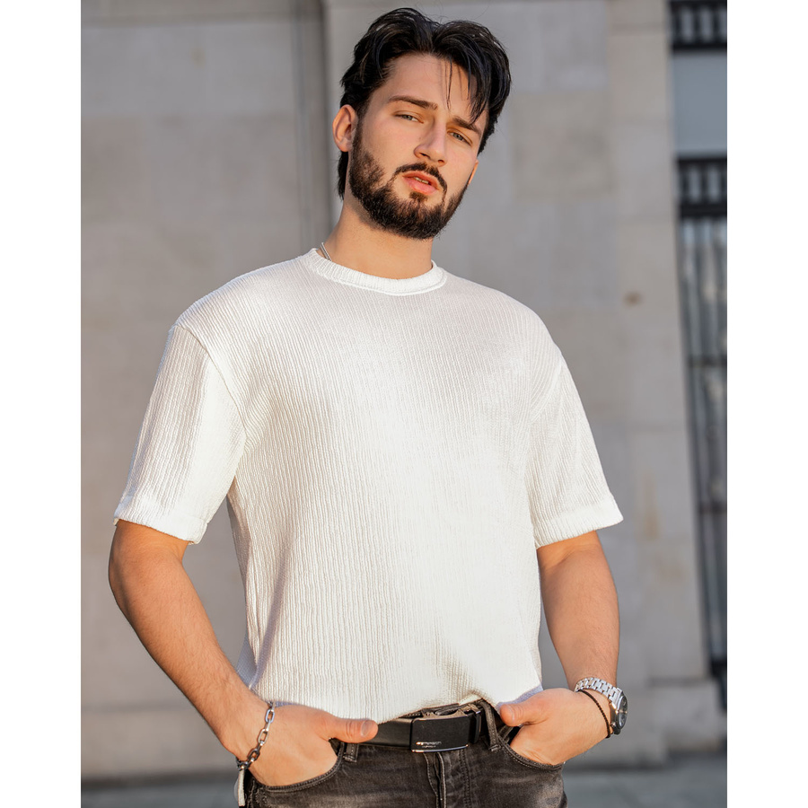 Skórzany pasek męski w czarnym kolorze z automatyczną, srebrną klamrą - Peterson