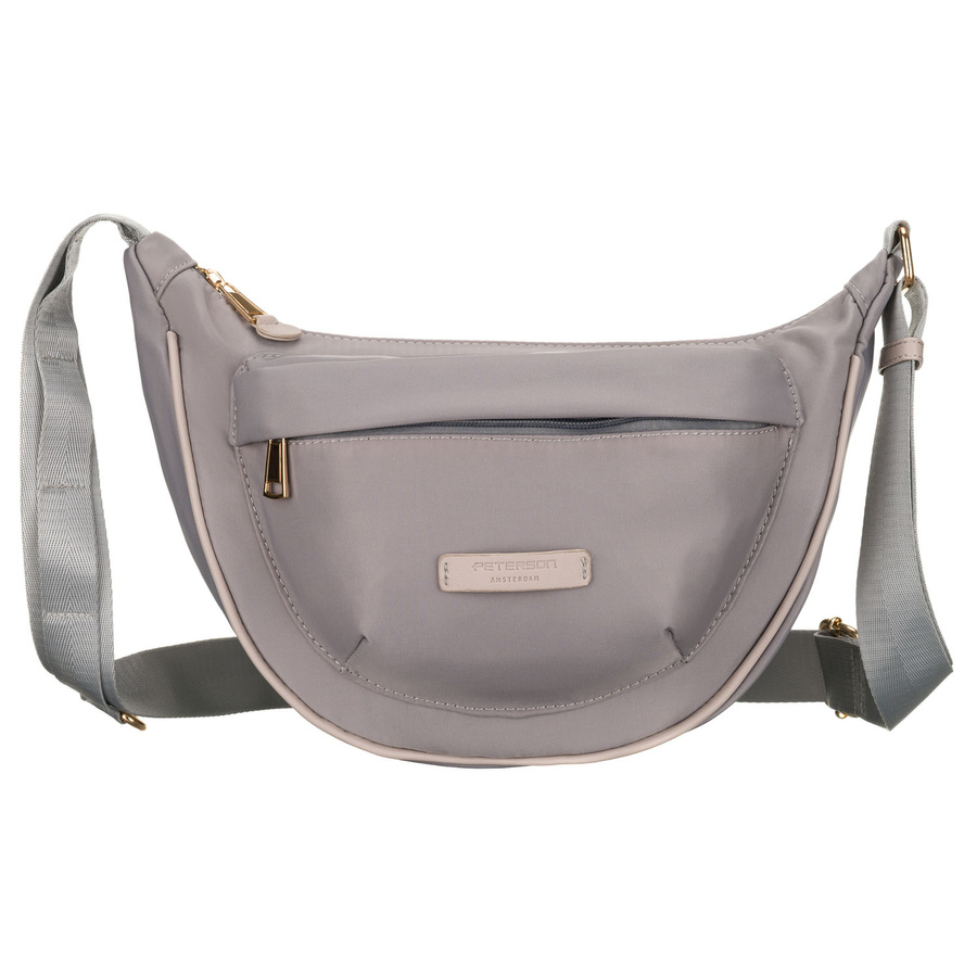 Szara torebka damska z nylonu, zawieszona na regulowanym pasku i zamykana suwakiem - Peterson