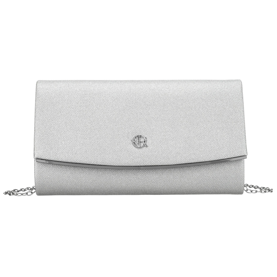 Srebrna, elegancka torebka damska wykonana z tkaniny syntetycznej zamykana klipsem magnetycznym - Rovicky