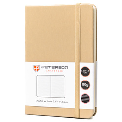 Beżowy notes w formacie A6 zadrukowany w linie, wyposażony w gumkę zamykającą - Peterson