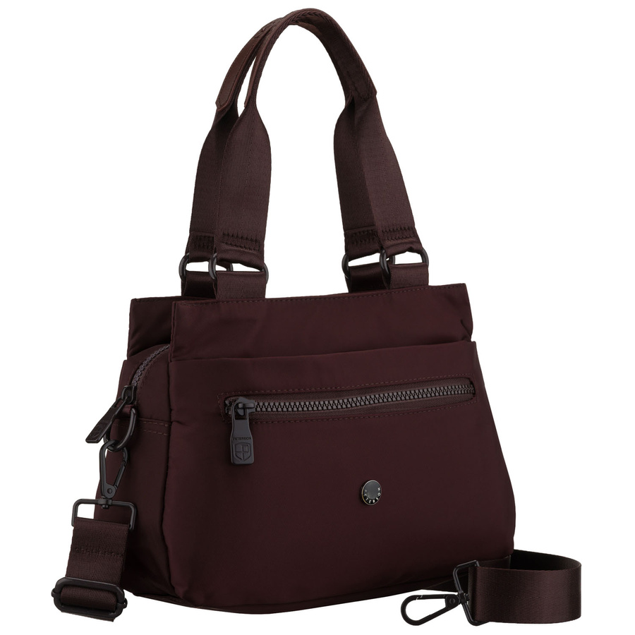Listonoszka damska z poliestru w bordowym kolorze zawieszona na uchwytach i doczepianym pasku - Peterson