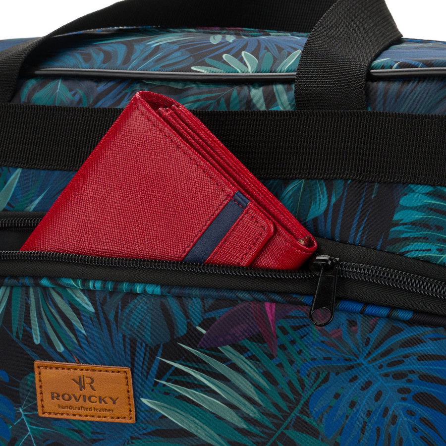 Torba podróżna wyposażona w dopinany pasek i zewnętrzną kieszeń zapinaną suwakiem - Rovicky