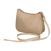 Beżowa listonoszka damska z nylonu i skóry ekologicznej zawieszona na uchwytach i dopinanym pasku - Peterson