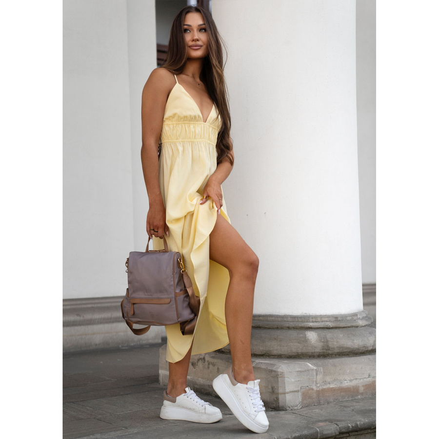 Miejski plecak damski z nylonu i skóry ekologicznej w beżowym kolorze - Peterson