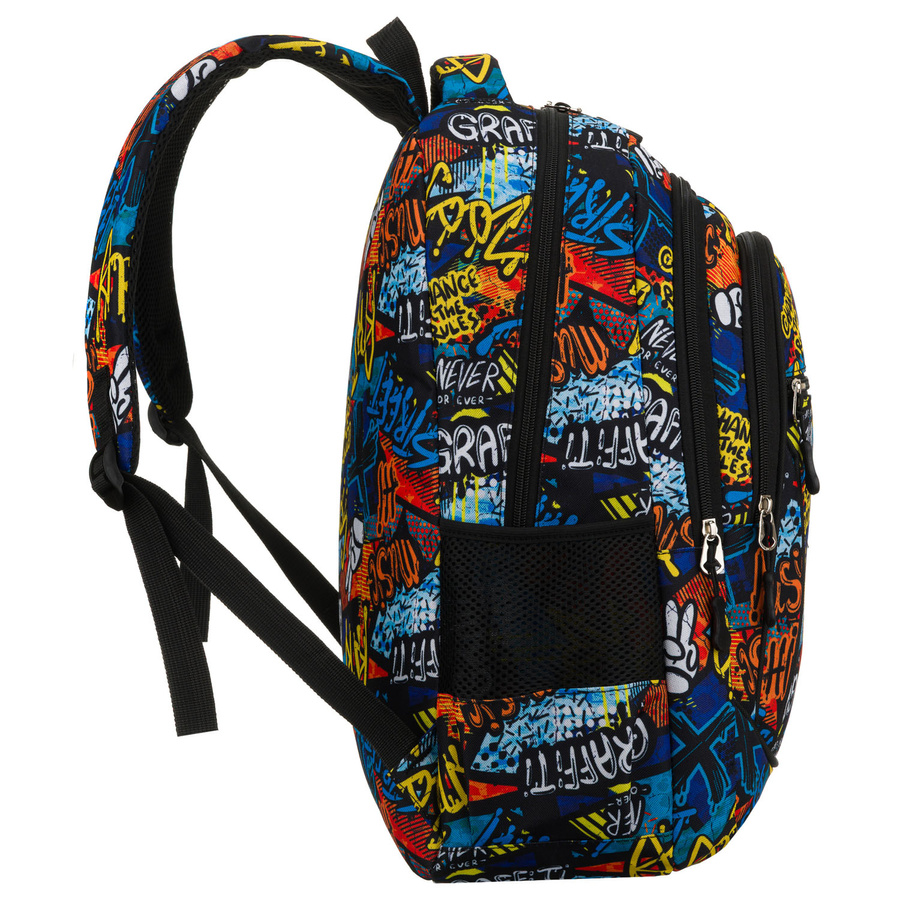 Plecak młodzieżowy do szkoły odszyty z poliestru ze wzorem imitującym graffiti - Peterson